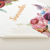 水彩フローラベビーガールピンクオレンジ名 シェルパブランケット (3/4)