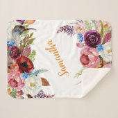 水彩フローラベビーガールピンクオレンジ名 シェルパブランケット (正面(横))