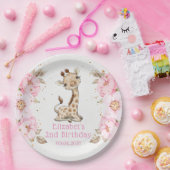 水彩フローラベビーキラフェ牡丹誕生日 ペーパープレート (パーティー)