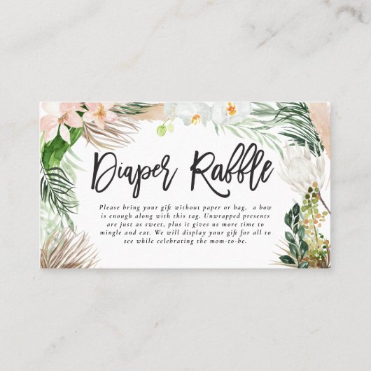 水彩フローラベビーシャワーおむつラッフル プレイスカード (裏面)