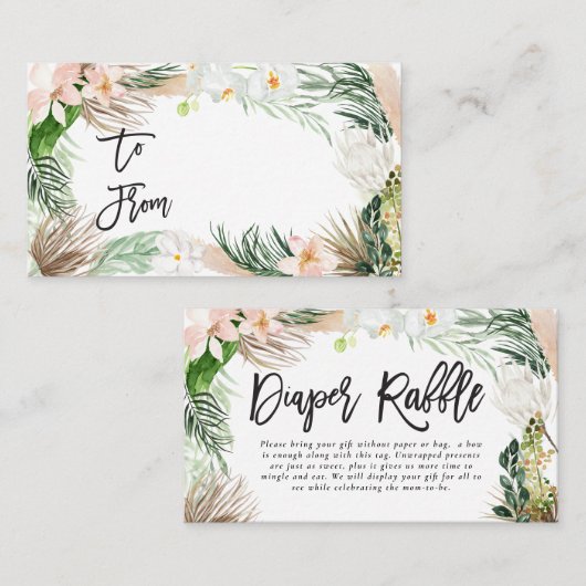 水彩フローラベビーシャワーおむつラッフル プレイスカード (正面/裏面)