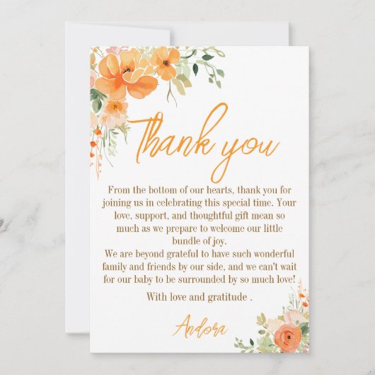 水彩フローラベビーシャワーサンキューカード サンキューカード (正面)