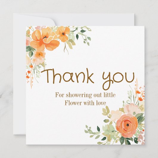水彩フローラベビーシャワーサンキューカード サンキューカード (正面)
