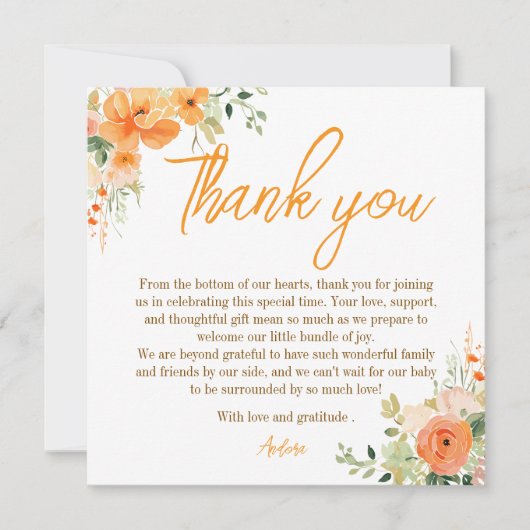 水彩フローラベビーシャワーサンキューカード サンキューカード (正面)
