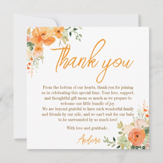 水彩フローラベビーシャワーサンキューカード サンキューカード (正面)