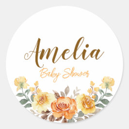 水彩フローラベビーシャワーステッカー ラウンドシール
