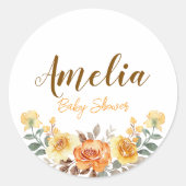 水彩フローラベビーシャワーステッカー ラウンドシール (正面)