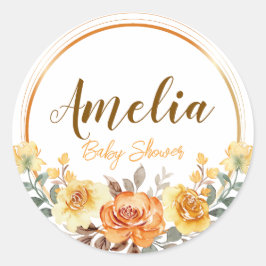 水彩フローラベビーシャワーステッカー ラウンドシール