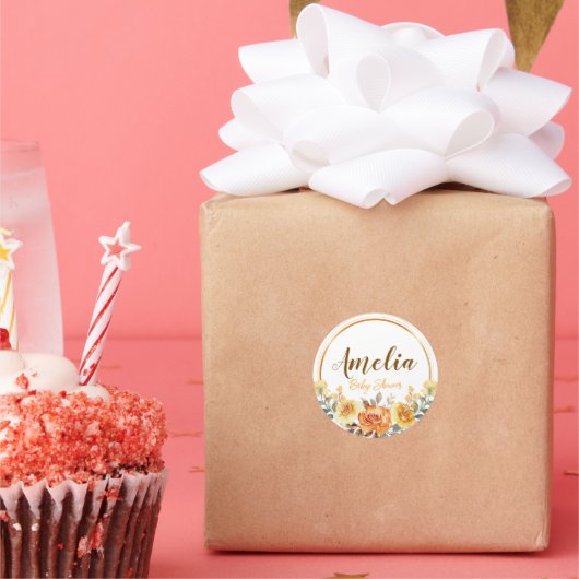 水彩フローラベビーシャワーステッカー ラウンドシール (パーティー)