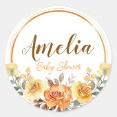 水彩フローラベビーシャワーステッカー ラウンドシール (正面)