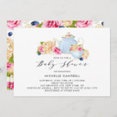 水彩フローラベビーシャワーティーパーティの招待状 招待状 (正面/裏面)
