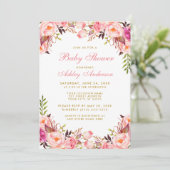 水彩フローラベビーシャワーピンクと金ゴールド 招待状 (スタンド正面)