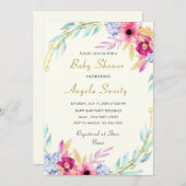 水彩フローラベビーシャワー招待状の例 (正面/裏面)