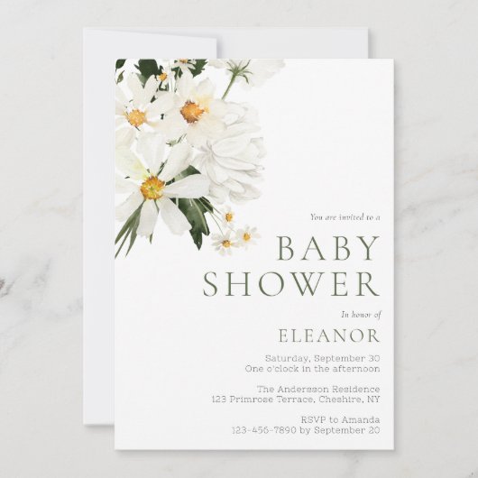 水彩フローラベビーシャワー招待状 招待状 (正面)