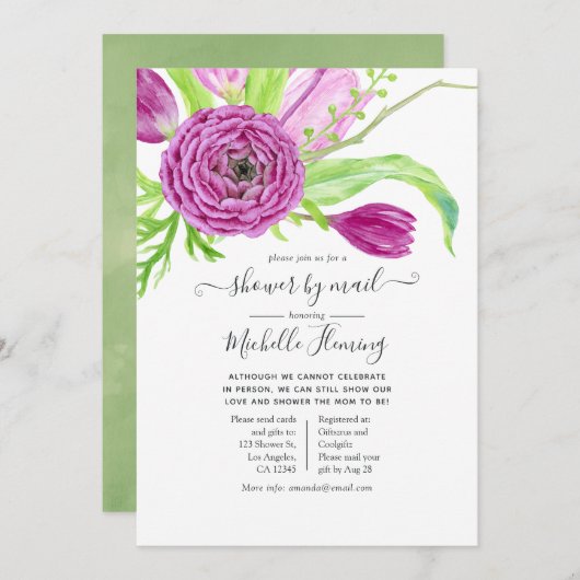 水彩フローラベビーシャワーbyメール 招待状 (正面/裏面)