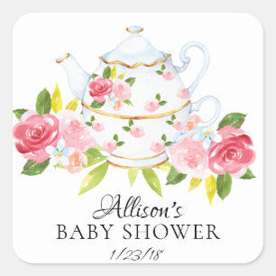 水彩フローラベビー茶パーティー封筒用シール スクエアシール