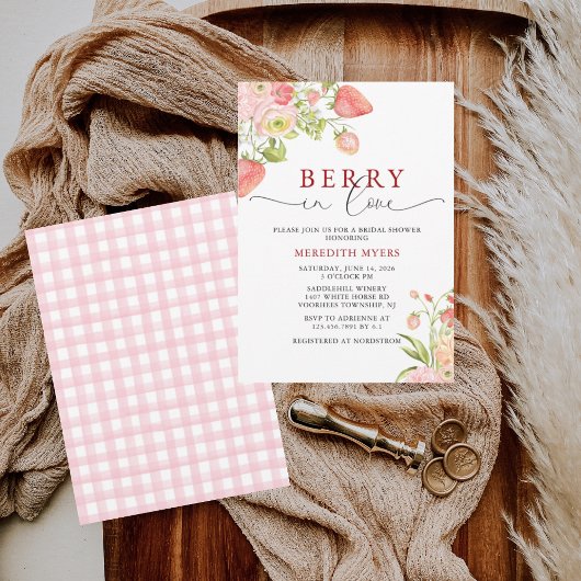 水彩フローラベリーインラブブライダルシャワー 招待状