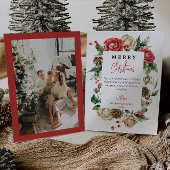 水彩フローラベリーフレームフォトクリスマス シーズンカード