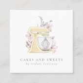 水彩フローラベーカリーペストリーシェフミキサーケーキ スクエア名刺 (正面)