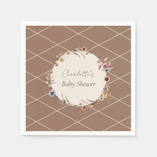 水彩フローラベージュベビシャワーナプキンズ スタンダードカクテルナプキン (正面)