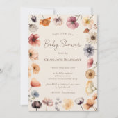 水彩フローラベージュベビ男女兼用ーシャワー 招待状 (正面)