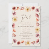 水彩フローラベージュ女の子ベビーシャワー 招待状 (正面)