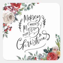 水彩フローラホリーメリークリスマス スクエアシール