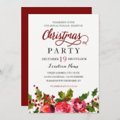 水彩フローラホリーリースクリスマスパーティー 招待状 (正面/裏面)