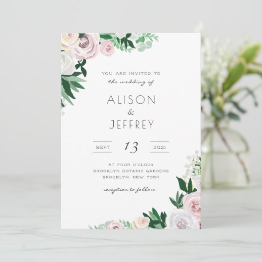 水彩フローラホワイトグリーンピンク結婚ズ 招待状 (スタンド正面)