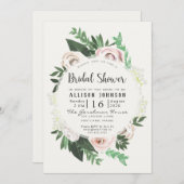 水彩フローラホワイトグリーンブライダルシャワーカード 招待状 (正面/裏面)