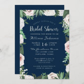 水彩フローラホワイトグリーンブライダルシャワーカード 招待状 (正面/裏面)