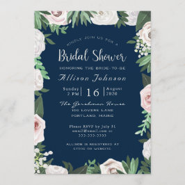 水彩フローラホワイトグリーンブライダルシャワーカード 招待状