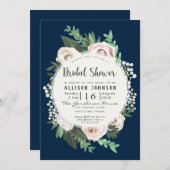 水彩フローラホワイトグリーンブライダルシャワーカード 招待状 (正面/裏面)