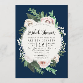 水彩フローラホワイトグリーンブライダルシャワーカード 招待状