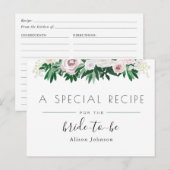 水彩フローラホワイトグリーンブライダルシャワーレシピ ポストカード (正面/裏面)