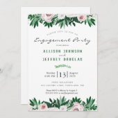水彩フローラホワイトグリーン婚約パーティ 招待状 (正面/裏面)