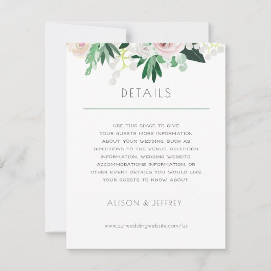 水彩フローラホワイトグリーン結婚ズ詳細 招待状 (正面)
