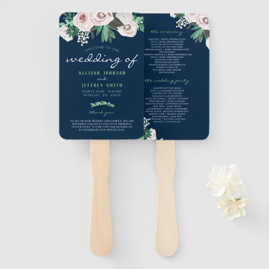 水彩フローラホワイトグリーン結婚式 プログラム ハンドファン (正面&裏面)