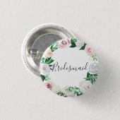 水彩フローラホワイトグリーン花嫁メイド 缶バッジ (正面&裏面)