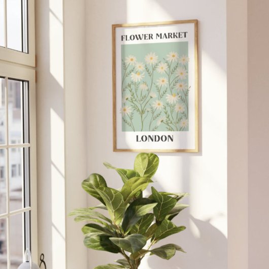 水彩フローラホワイトデイジー花市場 ポスター