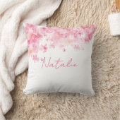 水彩フローラホワイトピンク名装飾用クッション クッション (ブランケット)