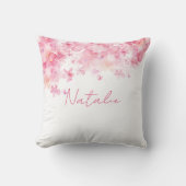 水彩フローラホワイトピンク名装飾用クッション クッション (正面)