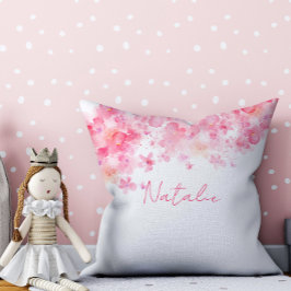 水彩フローラホワイトピンク名装飾用クッション クッション