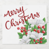 水彩フローラホワイトレッドグリーンメリークリスマス スパークリングワインラベル (シングルラベル)