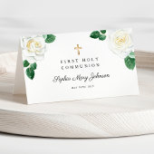 水彩フローラホワイトローゼガールファースト・コミュニオン プレイスカード