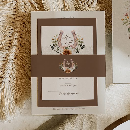 水彩フローラボホウェスタン馬蹄型モノグラム 招待状ベリーバンド