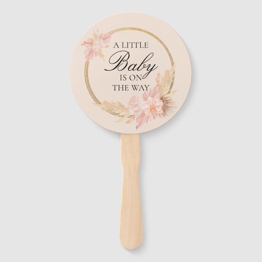 水彩フローラボホピンクベビーシャワー ハンドファン (正面)