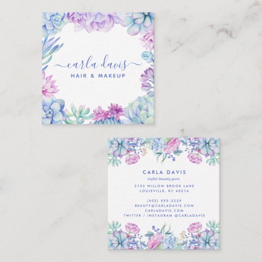 水彩フローラボホメイクアップアーティスト スクエア名刺 (正面/裏面)
