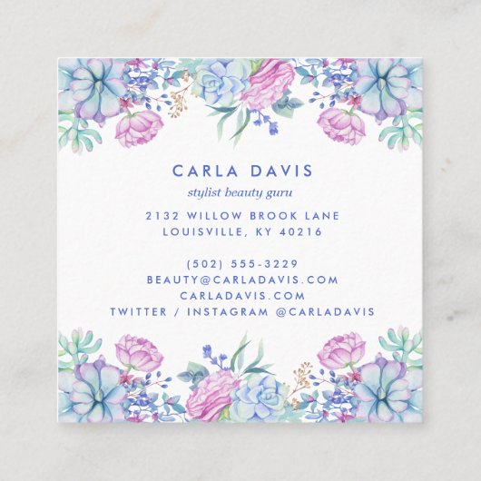 水彩フローラボホメイクアップアーティスト スクエア名刺 (裏面)
