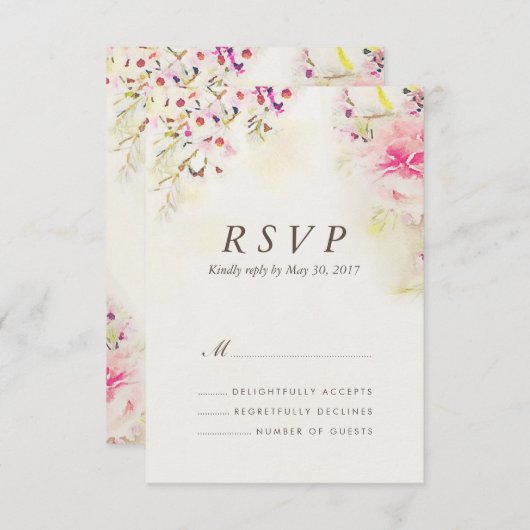 水彩フローラボホヴィンテージウェディングRSVPカード 出欠カード (正面/裏面)